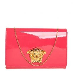 Versace Peach Patent Leather Medusa Chain Clutch For Women