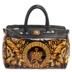 Versace Black/Gold Barroco Print Coated Canvas And Leather Medusa Icon Boston Bag For Women