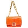Versace Orange Embossed Python Leather Medusa Flap Shoulder Bag For Women