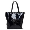 Versace Black Patent Leather Perforated Medusa Shopper Tote For Women