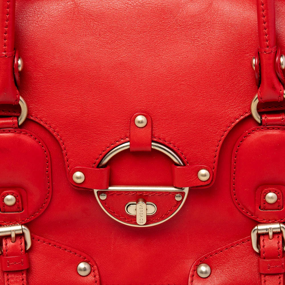 Versace Red Leather Studded Tote For Women - Image 5