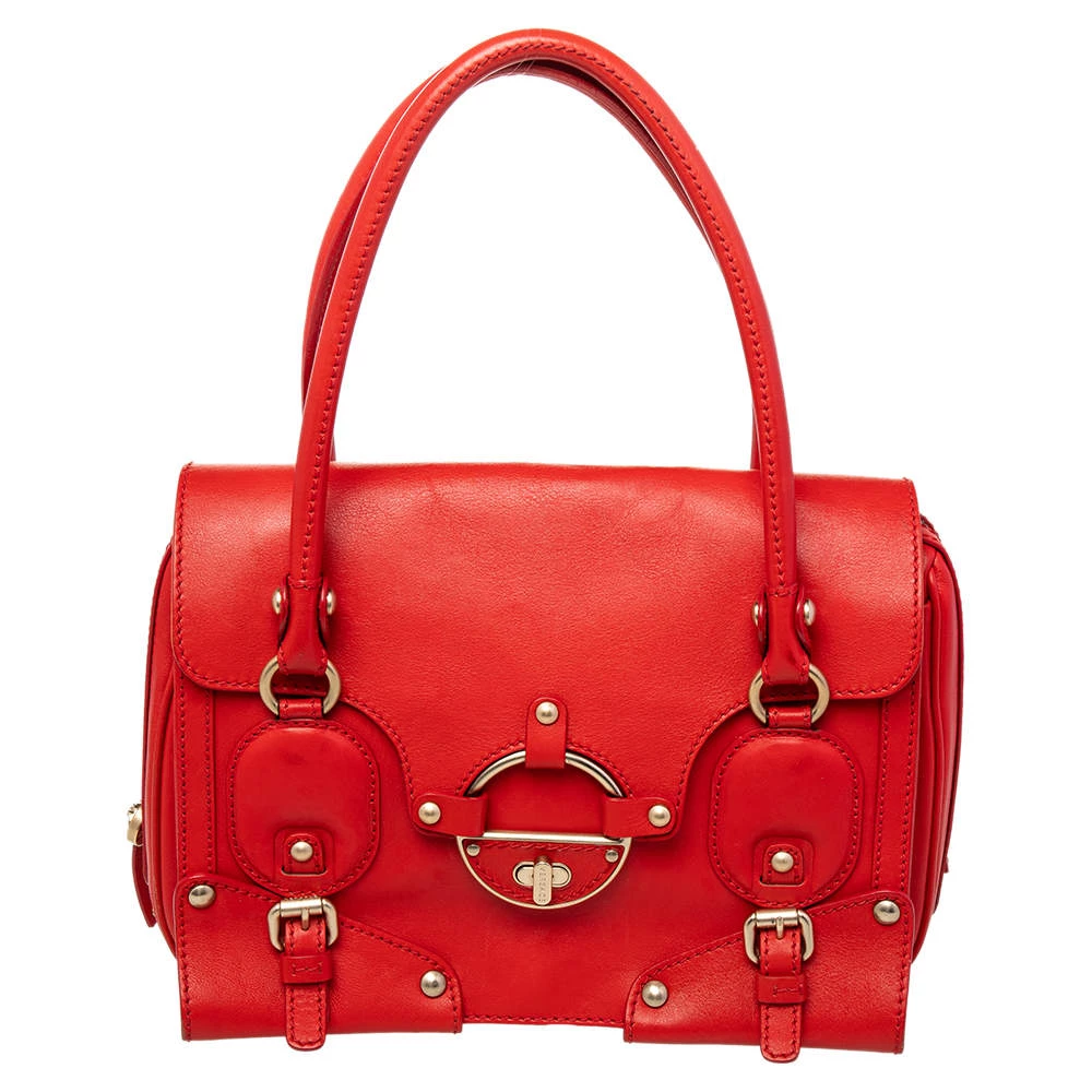Versace Red Leather Studded Tote For Women