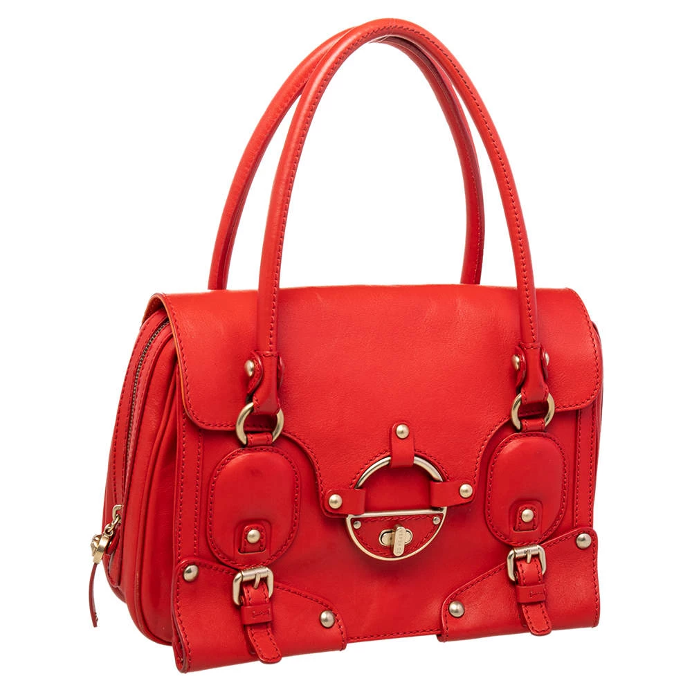 Versace Red Leather Studded Tote For Women - Image 3