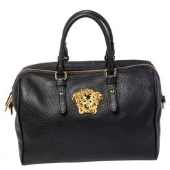Versace Black Leather Medusa Boston Bag For Women