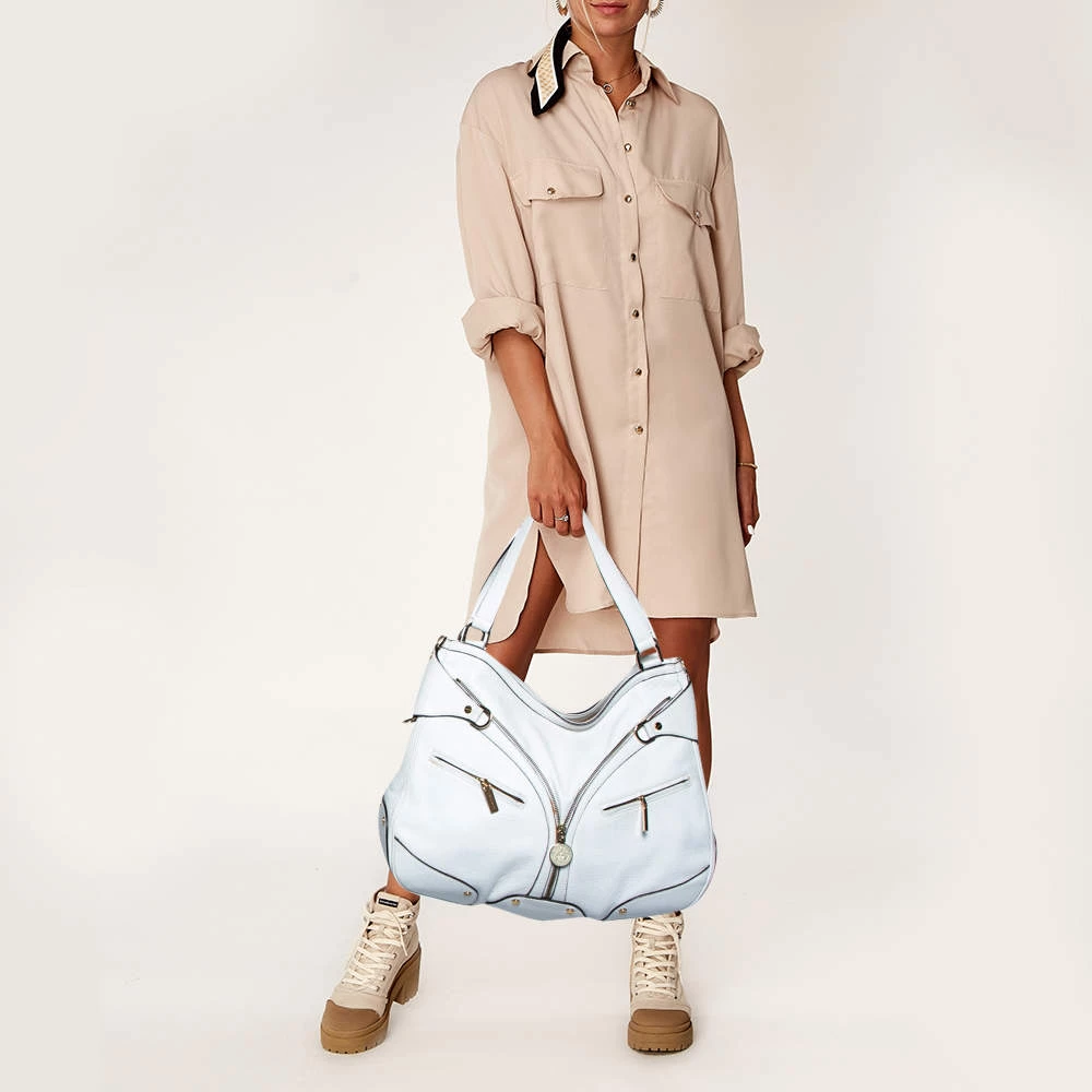 Versace White Pebbled Leather Biker Hobo For Women - Image 2