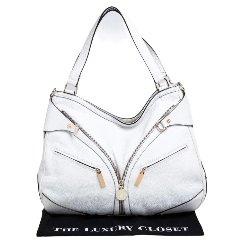 Versace White Pebbled Leather Biker Hobo For Women - Image 10