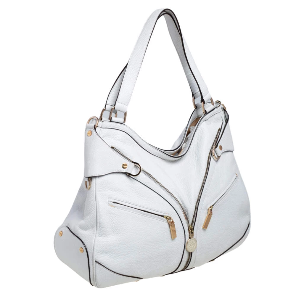 Versace White Pebbled Leather Biker Hobo For Women - Image 3