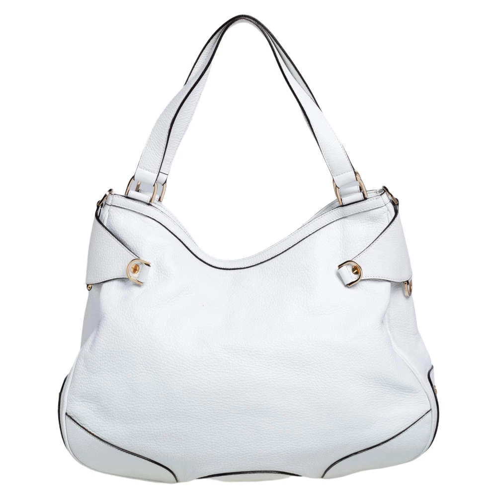 Versace White Pebbled Leather Biker Hobo For Women - Image 4