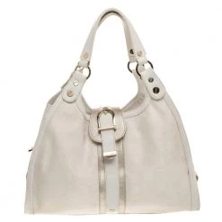 Versace White Signature Canvas And Leather Buckle Hobo For Women
