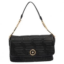Versace Black Leather Medusa Shoulder Bag For Women