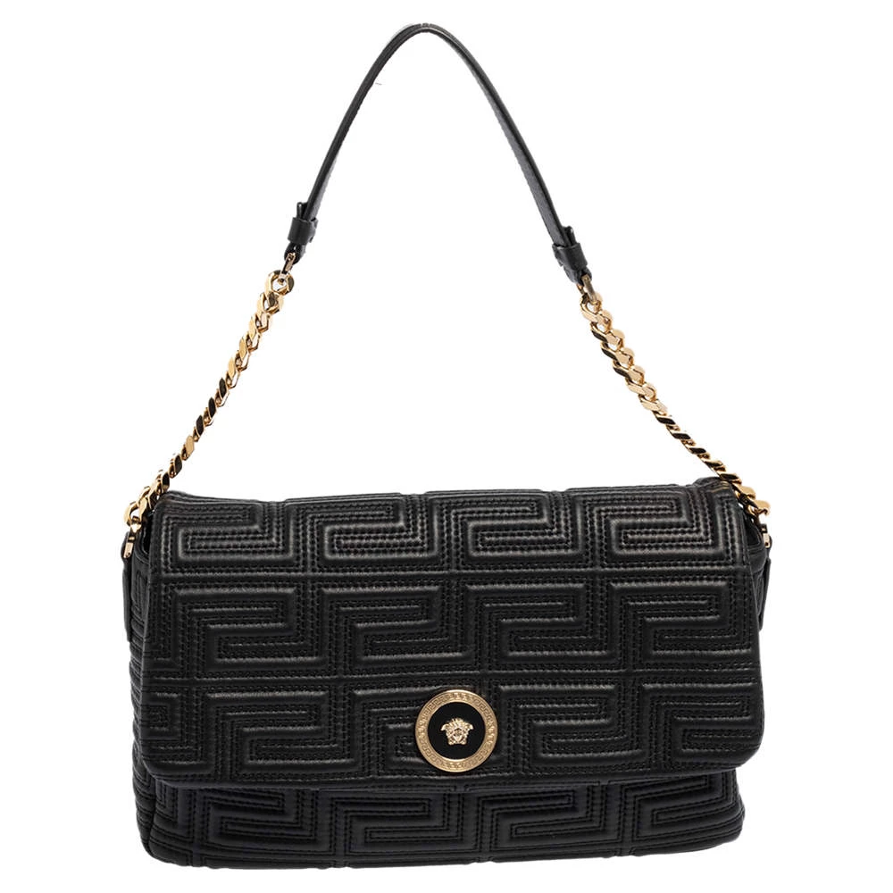 Versace Black Leather Medusa Shoulder Bag For Women