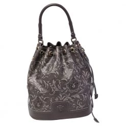 Versace Grey Barocco Heritage Coated Canvas And Leather Drawstring Bucket Bag For Women