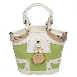 Versace Green/White Patent Leather And Canvas Tote For Women