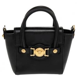Versace Black Leather Mini Signature Satchel For Women