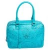 Versace Turquoise Printed Coated Canvas And Leather Zip Boston Bag For Women