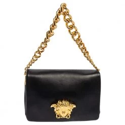 Versace Black Leather Medusa Sultan Shoulder Bag For Women