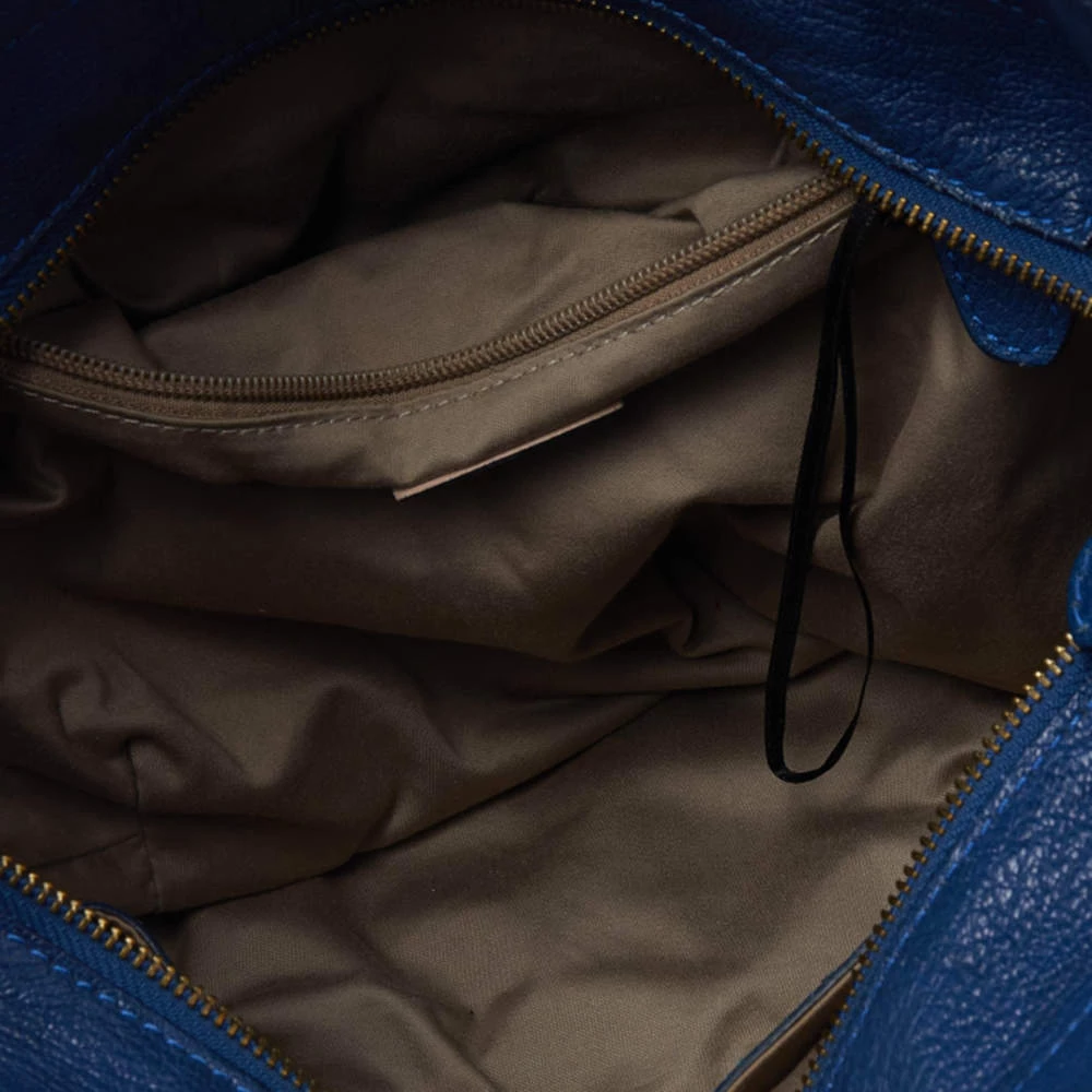 Versace Blue Perforated Logo Leather Chain Tote For Women - Image 7