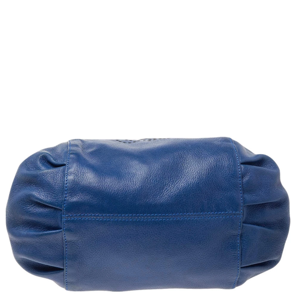 Versace Blue Perforated Logo Leather Chain Tote For Women - Image 6