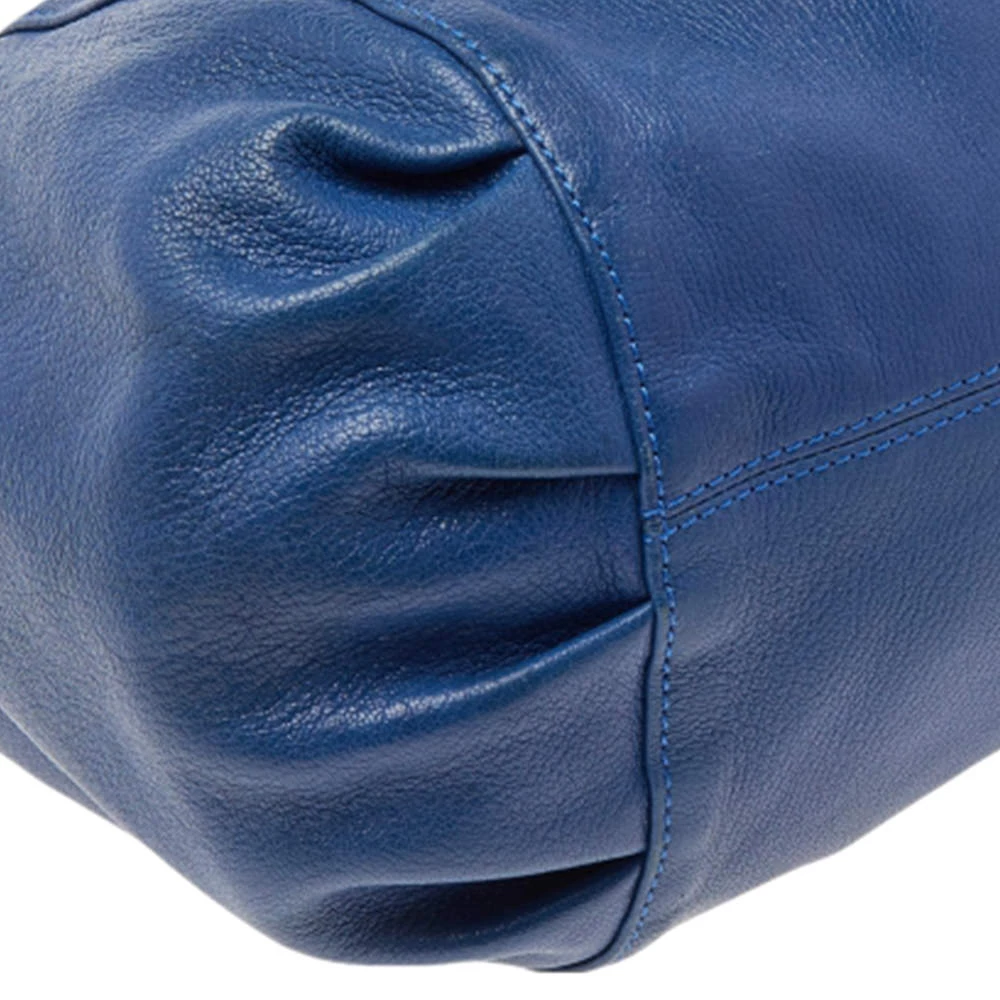 Versace Blue Perforated Logo Leather Chain Tote For Women - Image 10