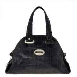 Versace Black Leather Zip Satchel For Women