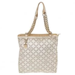 Versace Beige Leather And Canvas Shoulder Bag For Women