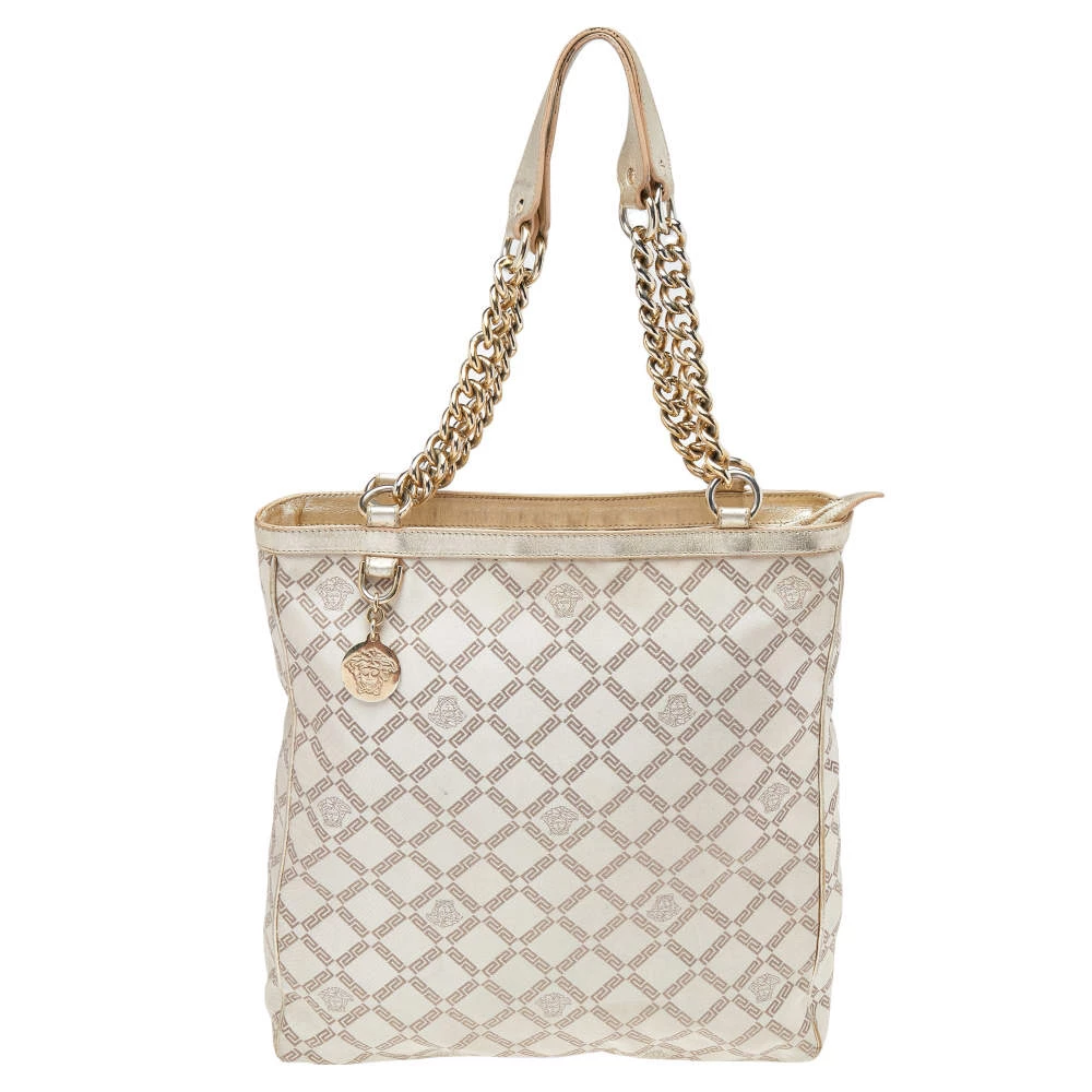 Versace Beige Leather And Canvas Shoulder Bag For Women