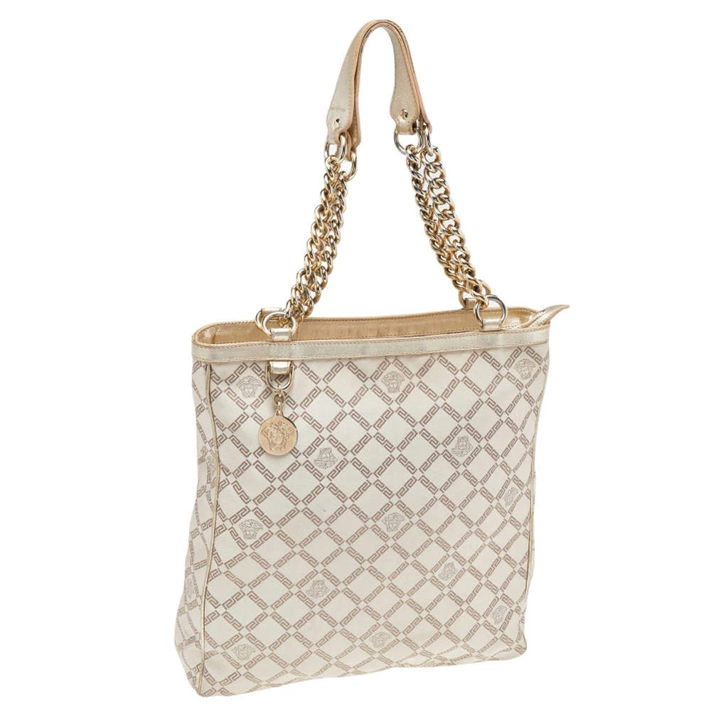 Versace Beige Leather And Canvas Shoulder Bag For Women - Image 3