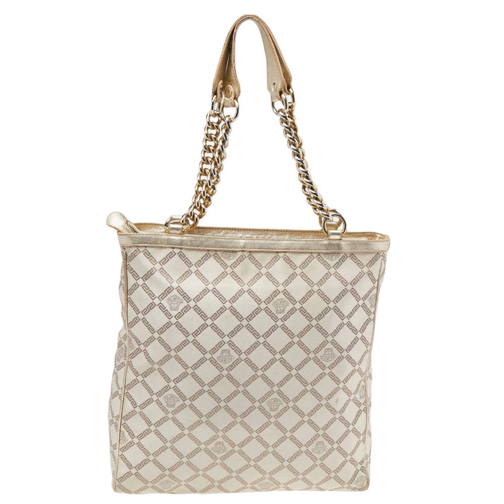 Versace Beige Leather And Canvas Shoulder Bag For Women - Image 4