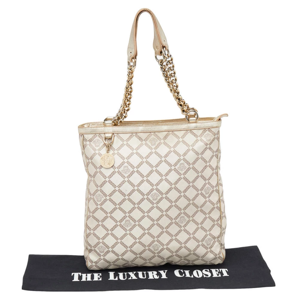 Versace Beige Leather And Canvas Shoulder Bag For Women - Image 9