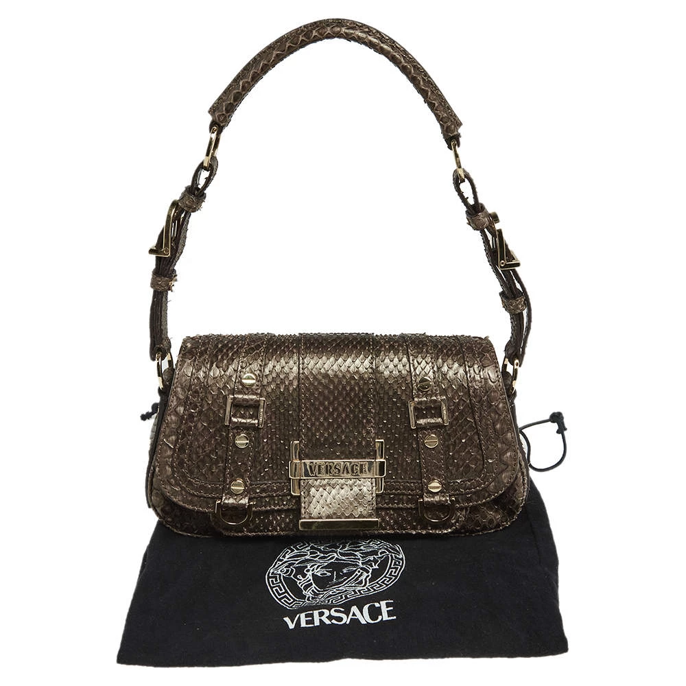 Versace Brown Python Small Flap Shoulder Bag For Women - Image 9