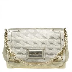 Versace Gold Embossed Leather Flap Shoulder Bag For Women