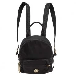 Versace Black Nylon And Leather Trim Mini Medusa Backpack For Women