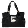 Versace Black Monogram Nylon And Patent Leather Logo Plague Flap Tote For Women