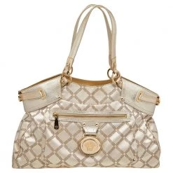 Versace Metallic Gold Signature Canvas And Leather Shoulder Bag For Women