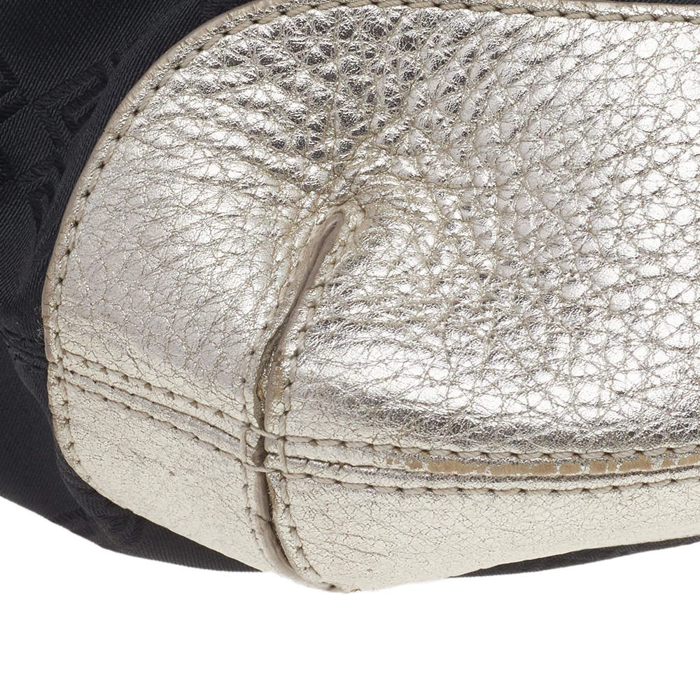 Versace Metallic Silver/Black Signature Canvas And Leather Studded Hobo For Women - Image 10