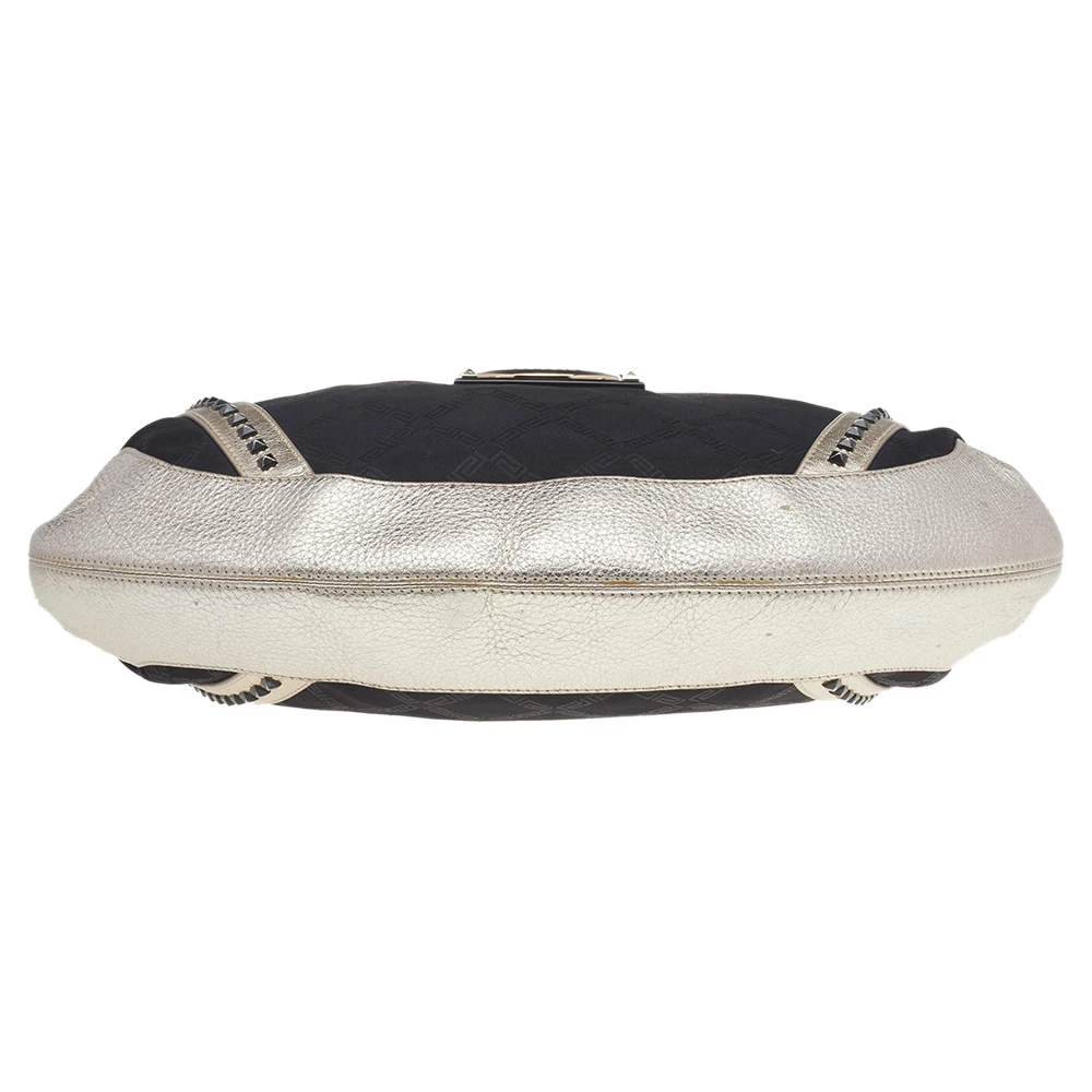 Versace Metallic Silver/Black Signature Canvas And Leather Studded Hobo For Women - Image 6