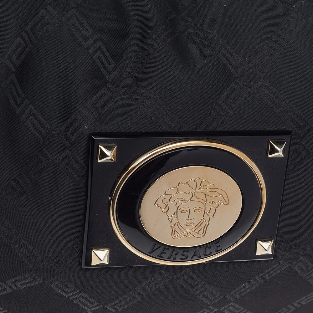 Versace Metallic Silver/Black Signature Canvas And Leather Studded Hobo For Women - Image 5