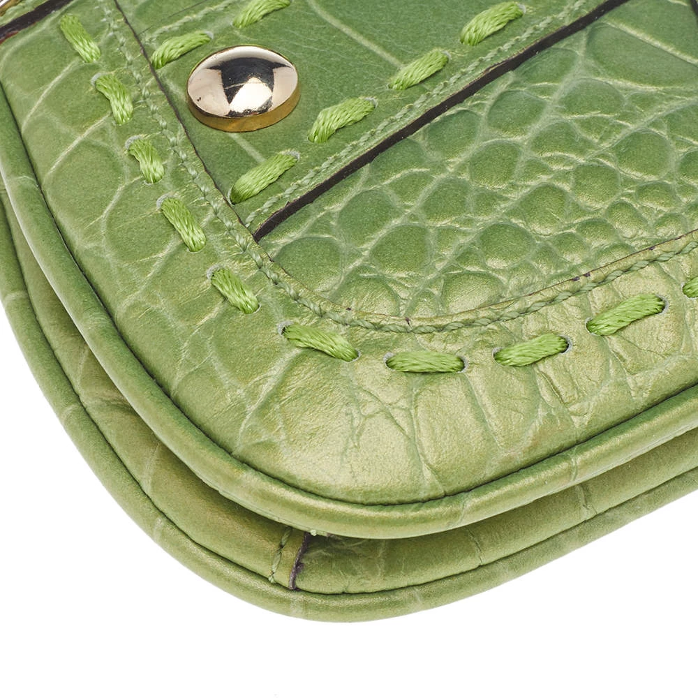 Versace Green Croc Embossed Leather Chain Clutch For Women - Image 11