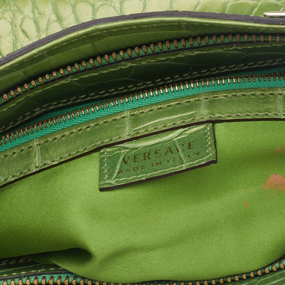 Versace Green Croc Embossed Leather Chain Clutch For Women - Image 7