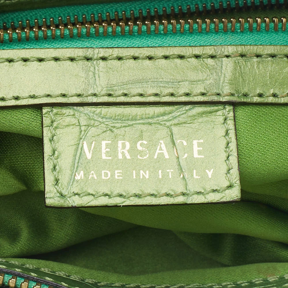 Versace Green Croc Embossed Leather Chain Clutch For Women - Image 9