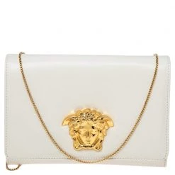 Versace White Leather Medusa Chain Clutch For Women