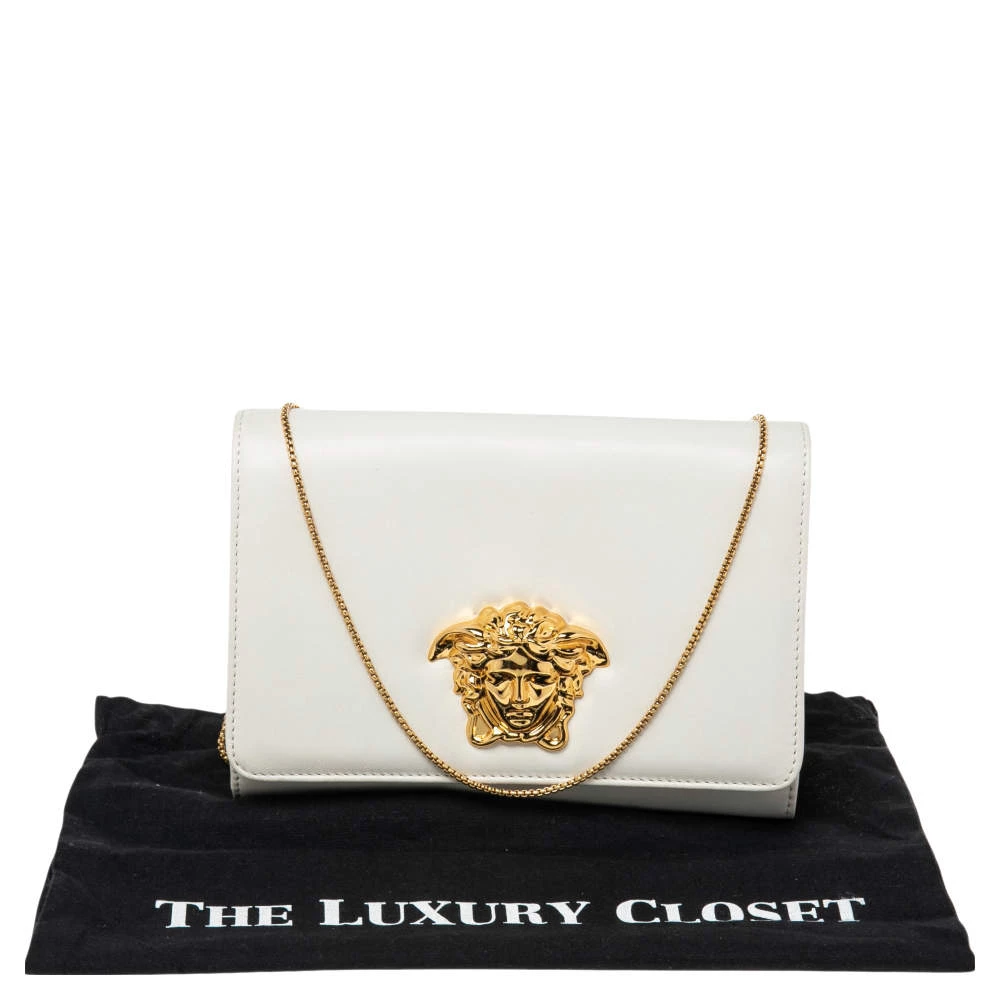 Versace White Leather Medusa Chain Clutch For Women - Image 9