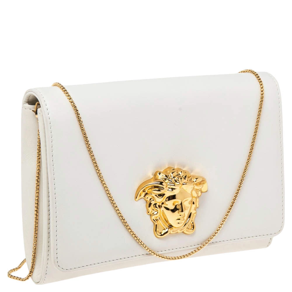 Versace White Leather Medusa Chain Clutch For Women - Image 3
