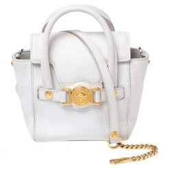 Versace White Leather Mini Signature Top Handle Bag For Women
