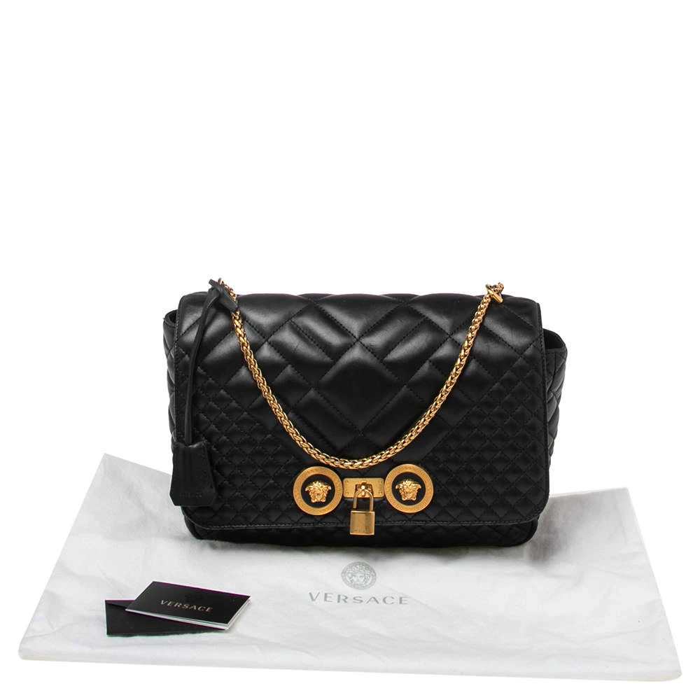 Versace Black Quilted Leather Icon Shoulder Bag For Women - Image 10