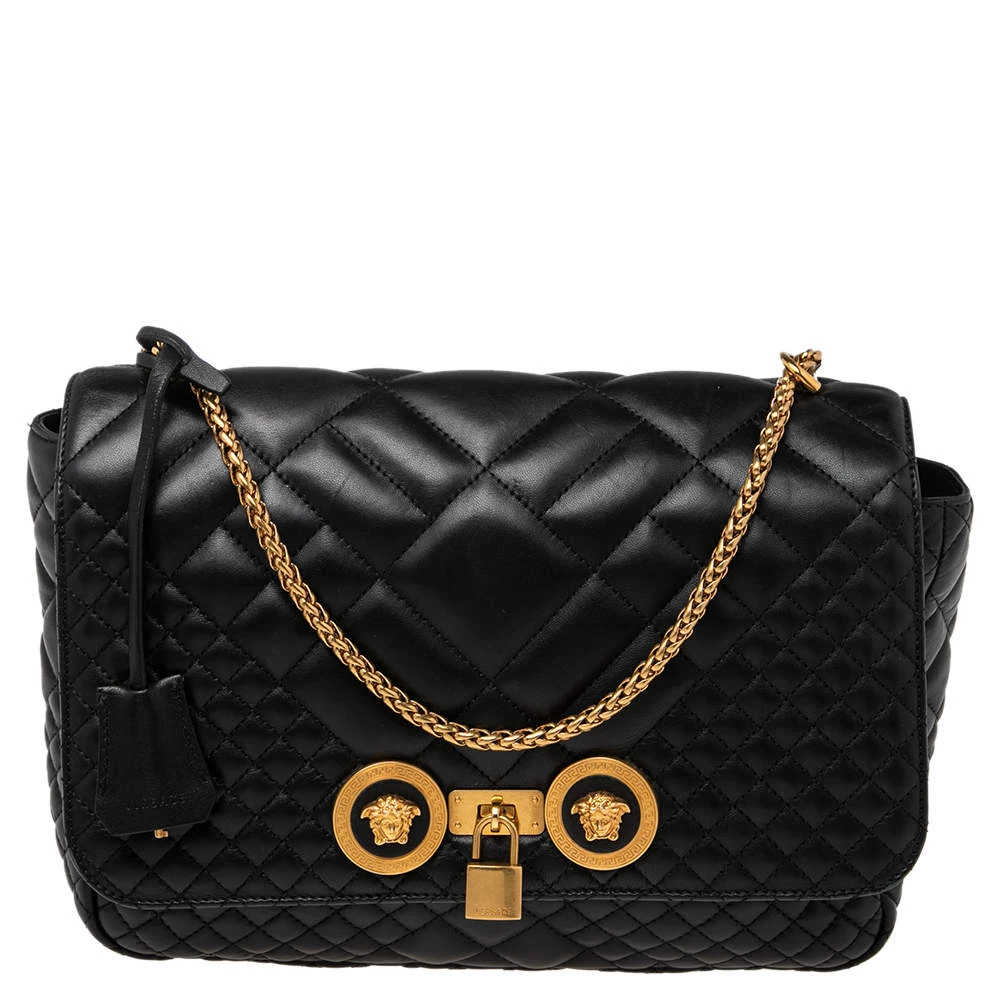 Versace Black Quilted Leather Icon Shoulder Bag For Women