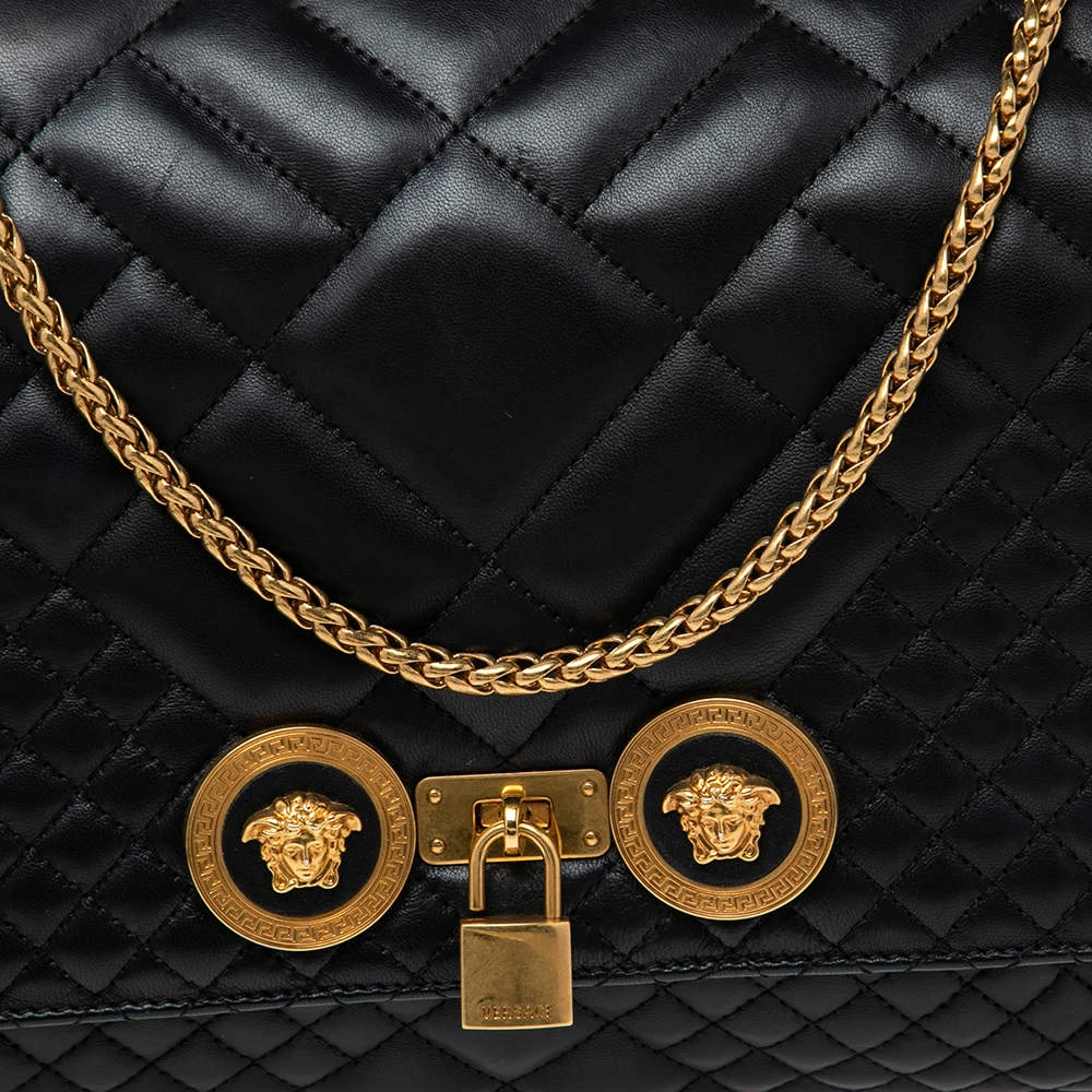 Versace Black Quilted Leather Icon Shoulder Bag For Women - Image 5