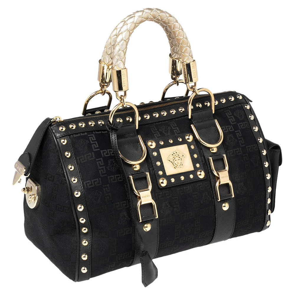 Versace Black Fabric And Leather Trim Snap Out Of It Satchel For Women - Image 3