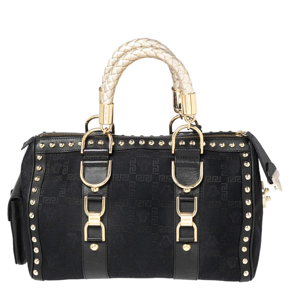 Versace Black Fabric And Leather Trim Snap Out Of It Satchel For Women - Image 4