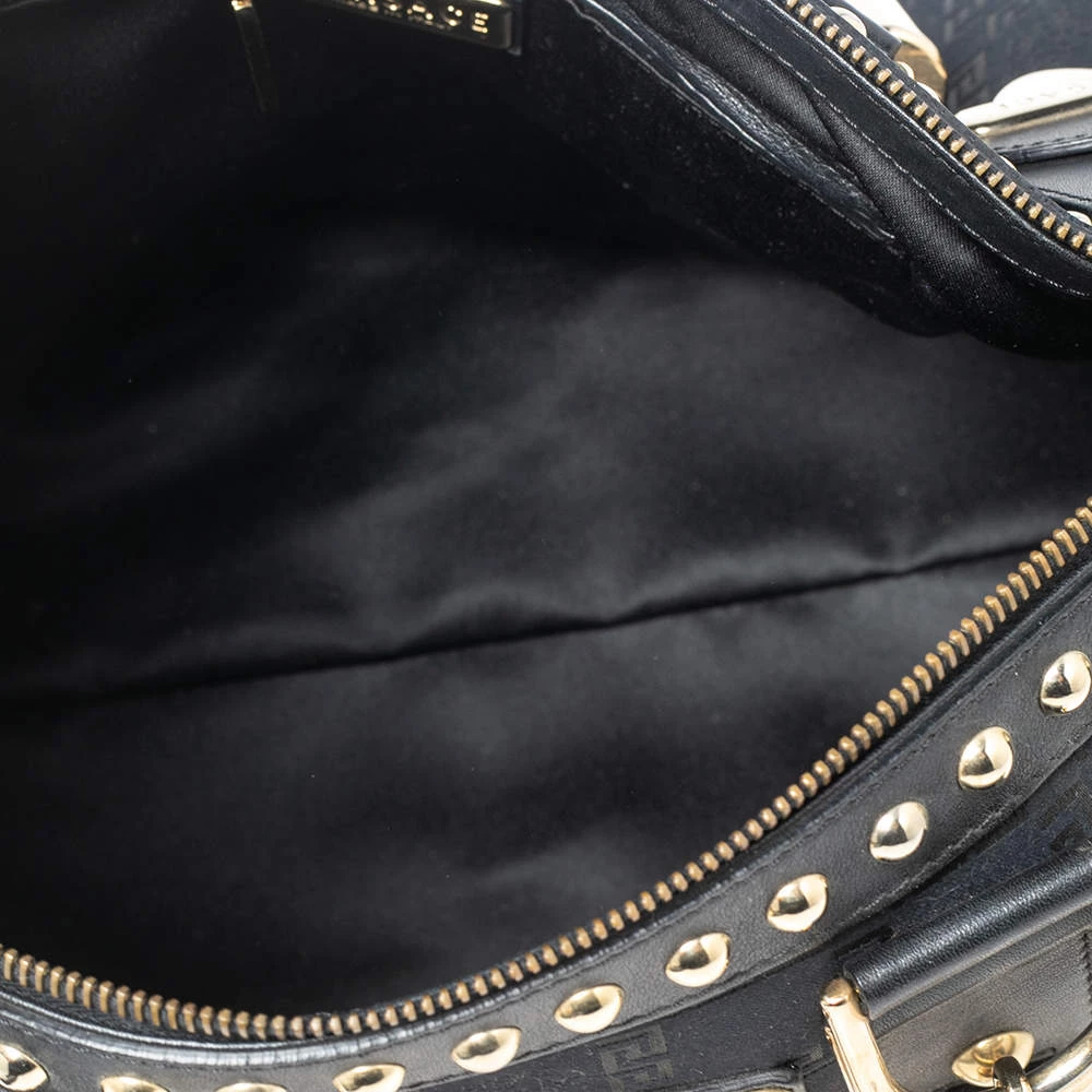 Versace Black Fabric And Leather Trim Snap Out Of It Satchel For Women - Image 7